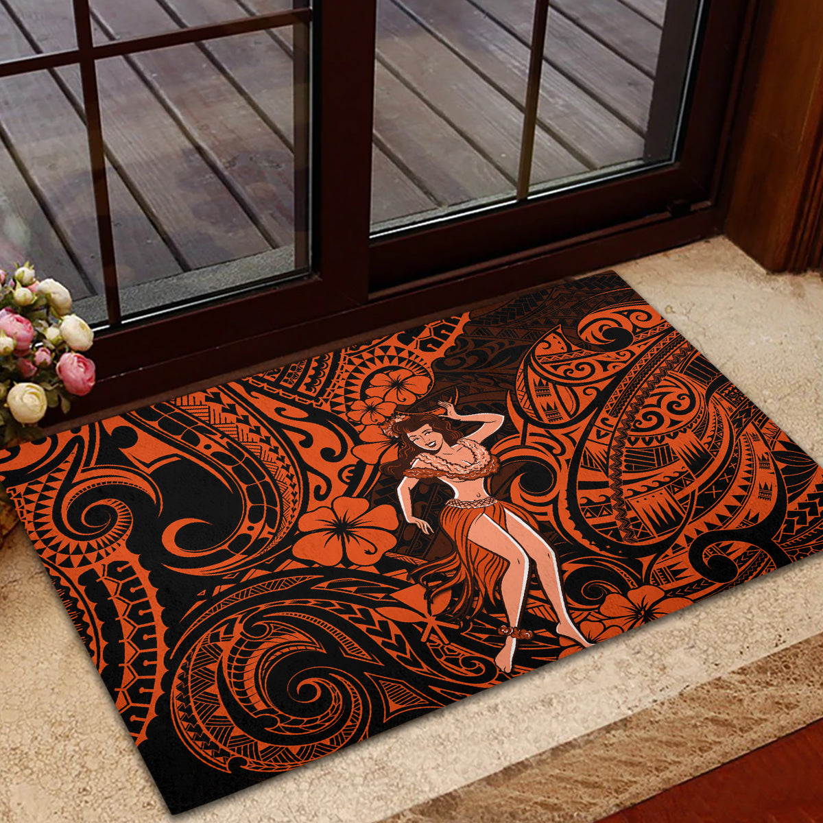 Hawaii Hula Girl Rubber Doormat Polynesian Pattern Orange Version LT01 - Polynesian Pride