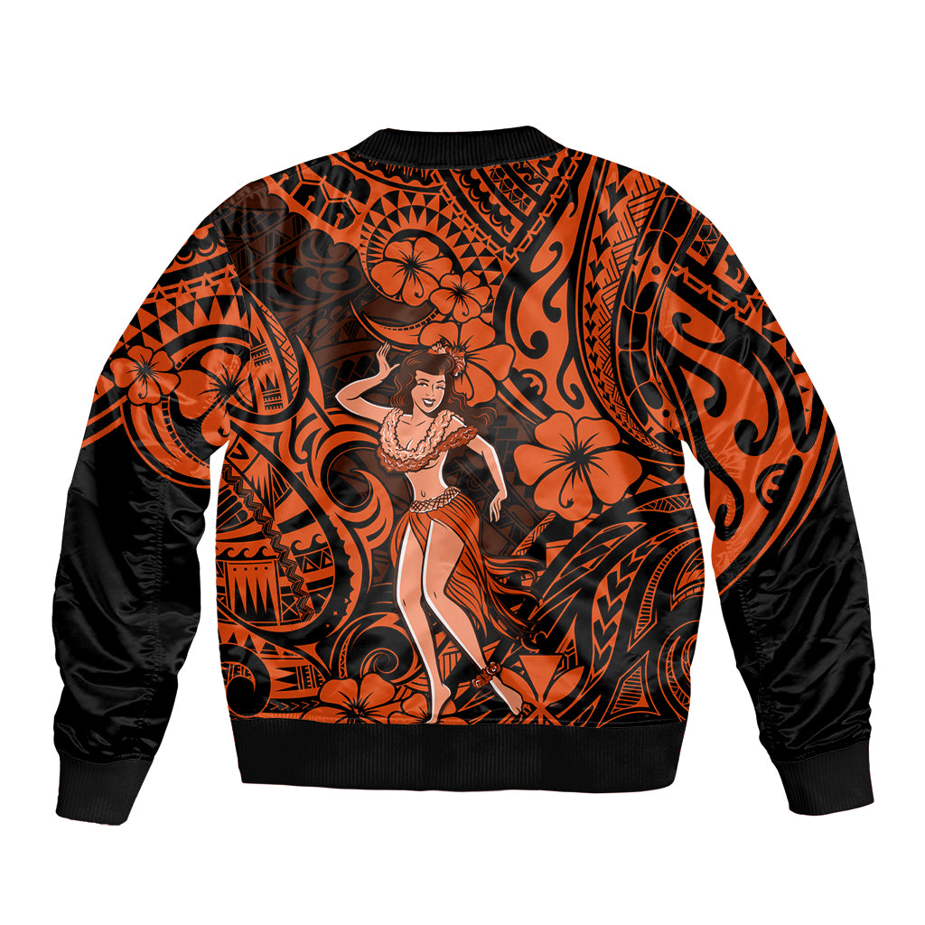 Hawaii Hula Girl Sleeve Zip Bomber Jacket Polynesian Pattern Orange Version LT01 - Polynesian Pride
