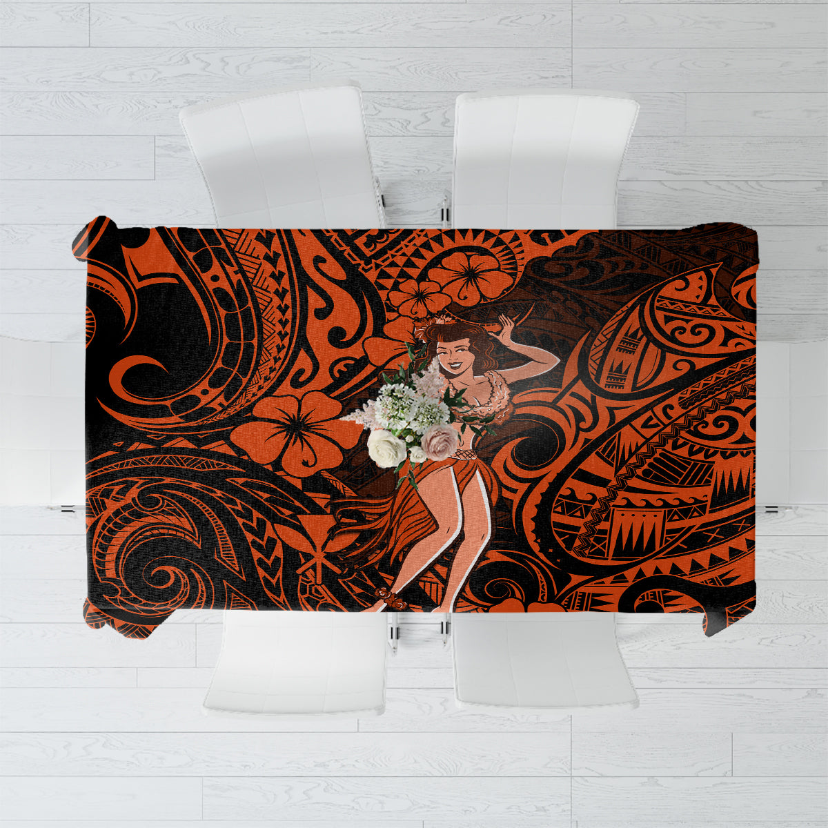 Hawaii Hula Girl Tablecloth Polynesian Pattern Orange Version LT01 Orange - Polynesian Pride