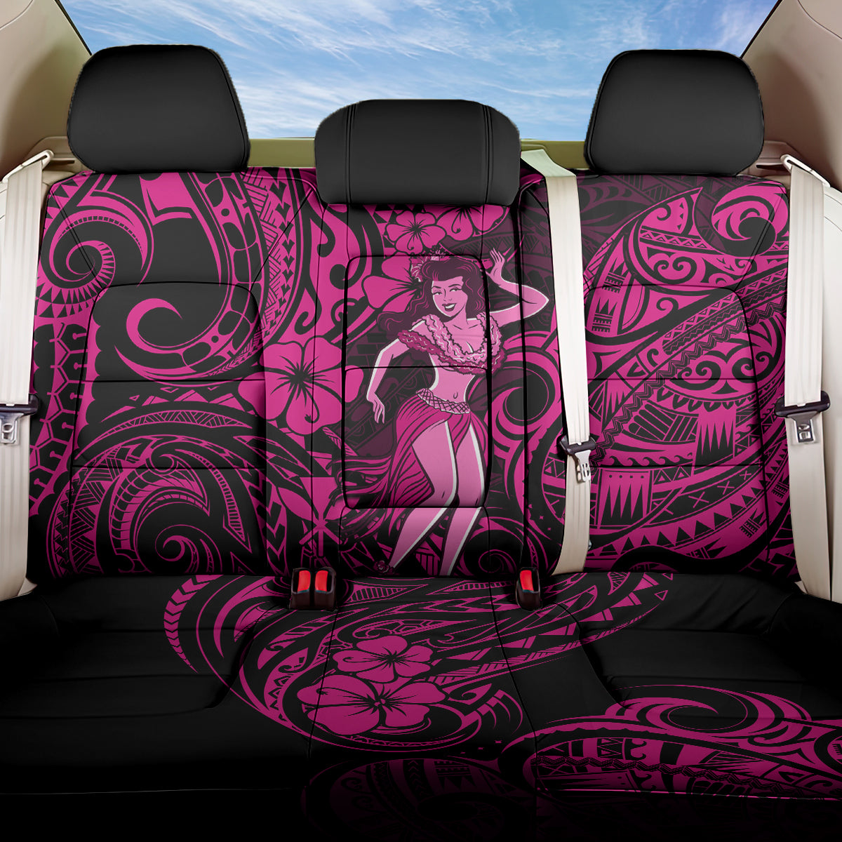 Hawaii Hula Girl Back Car Seat Cover Polynesian Pattern Pink Version