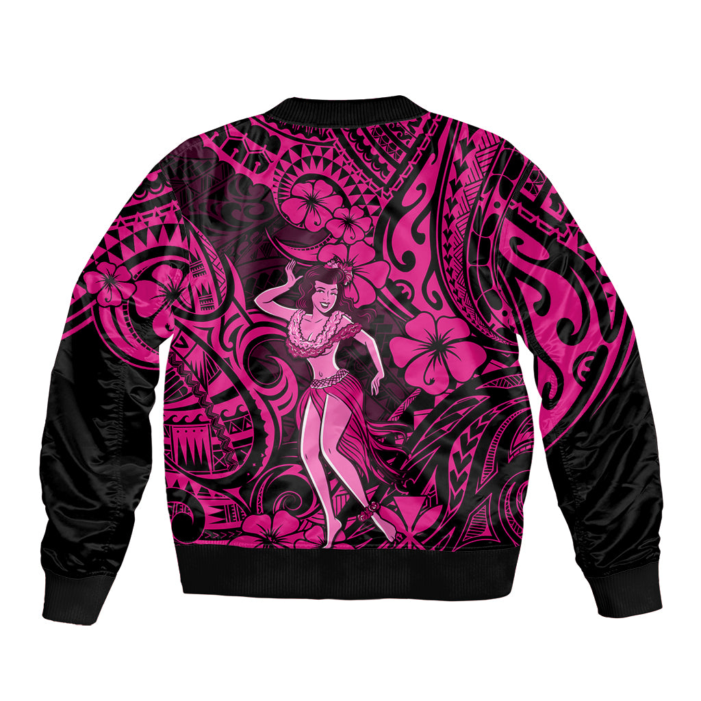 Hawaii Hula Girl Bomber Jacket Polynesian Pattern Pink Version LT01 - Polynesian Pride