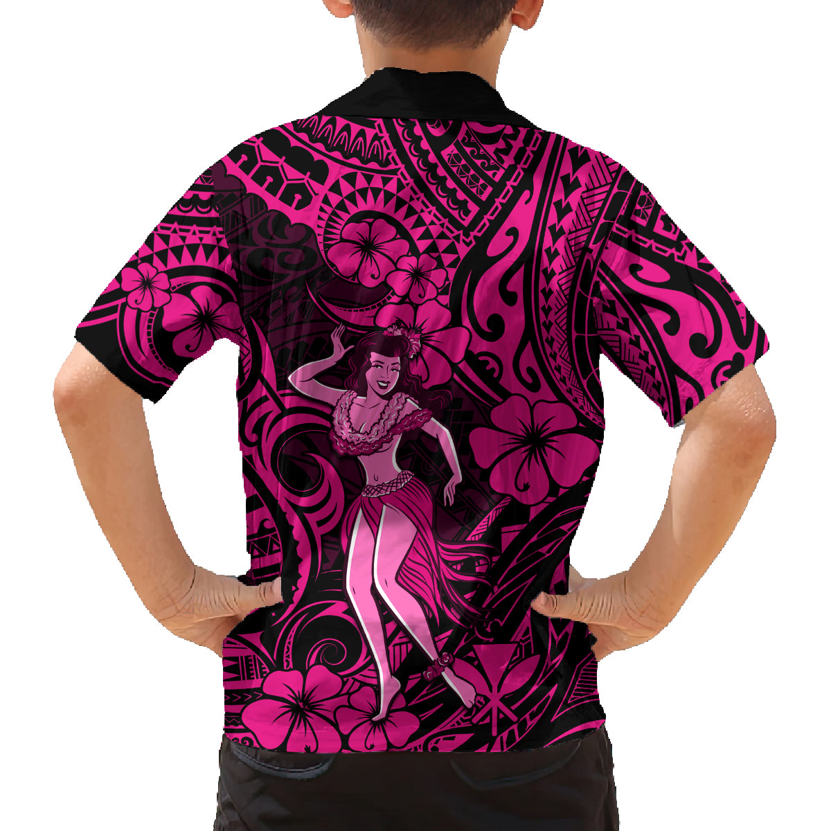 Hawaii Hula Girl Family Matching Tank Maxi Dress and Hawaiian Shirt Polynesian Pattern Pink Version LT01 - Polynesian Pride