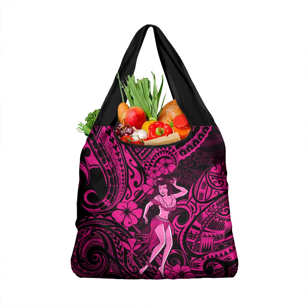Hawaii Hula Girl Grocery Bag Polynesian Pattern Pink Version LT01 1-pack One Size Pink - Polynesian Pride