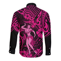Hawaii Hula Girl Long Sleeve Button Shirt Polynesian Pattern Pink Version LT01 - Polynesian Pride