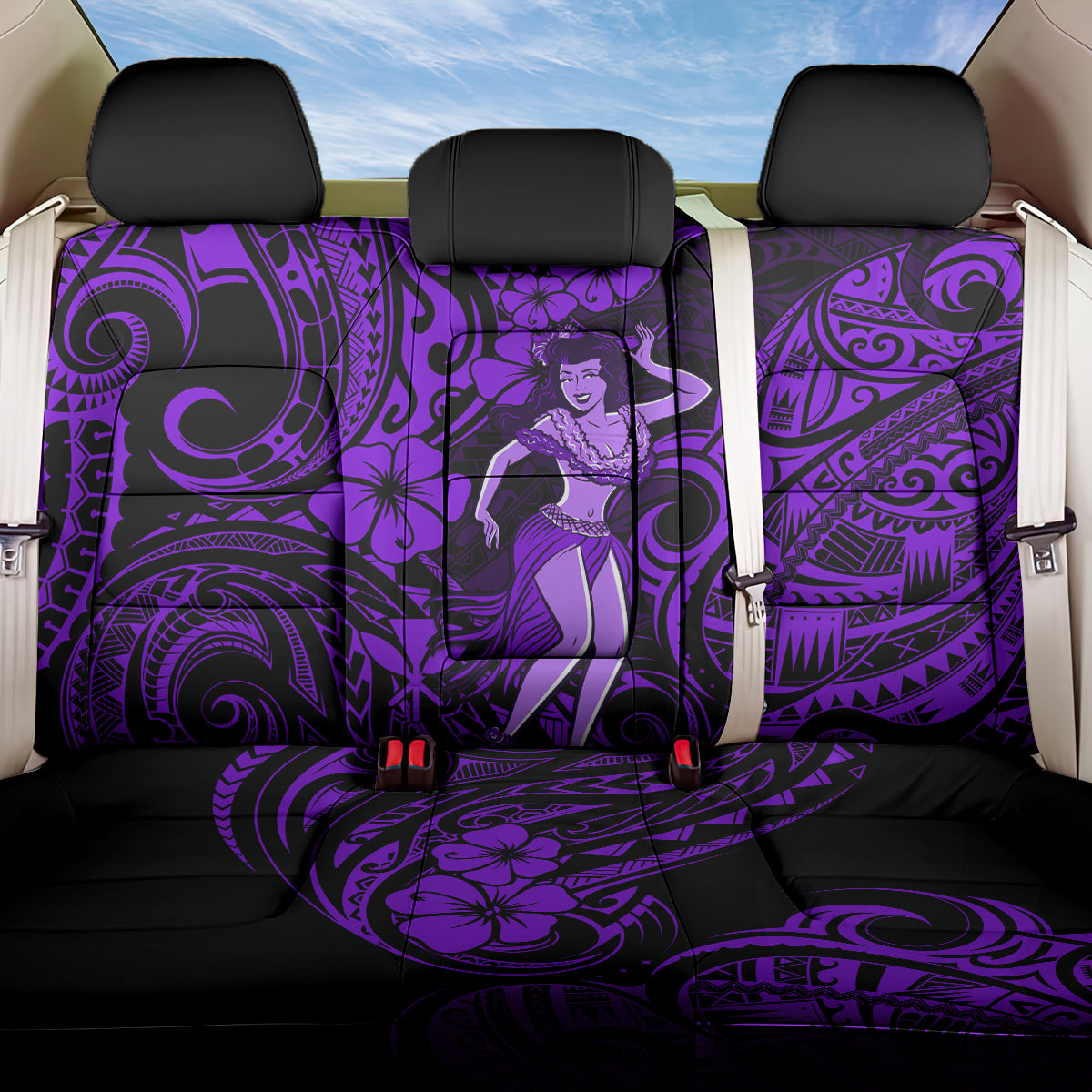 Hawaii Hula Girl Back Car Seat Cover Hibiscus Hawaii Tribal Tattoo Purple Version