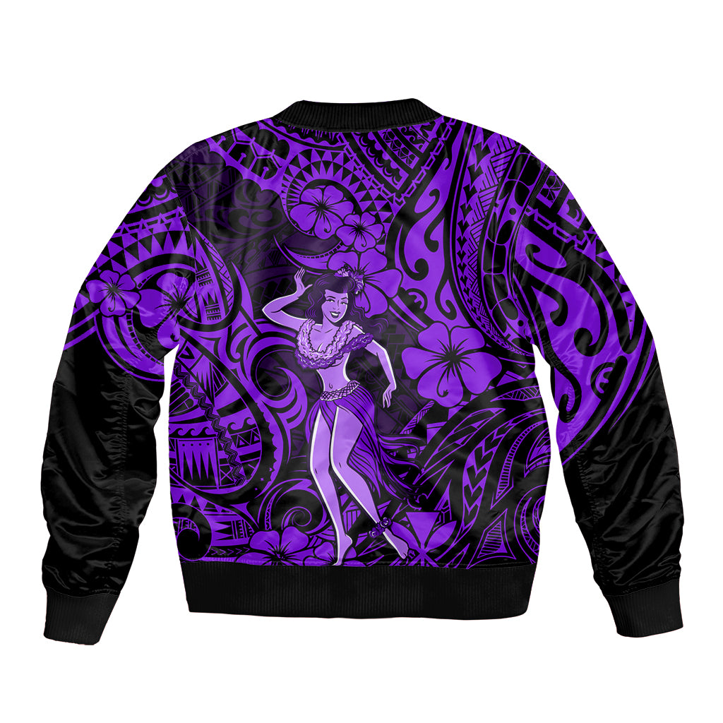 Hawaii Hula Girl Bomber Jacket Hibiscus Hawaii Tribal Tattoo Purple Version LT01 - Polynesian Pride