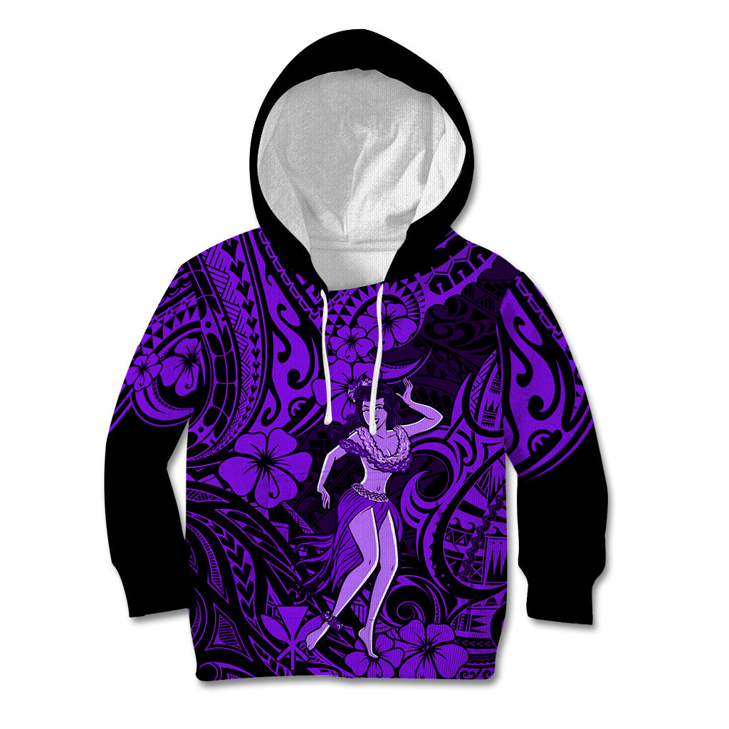 Hawaii Hula Girl Kid Hoodie Hibiscus Hawaii Tribal Tattoo Purple Version LT01 Purple - Polynesian Pride