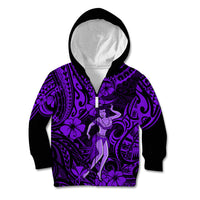 Hawaii Hula Girl Kid Hoodie Hibiscus Hawaii Tribal Tattoo Purple Version LT01 - Polynesian Pride