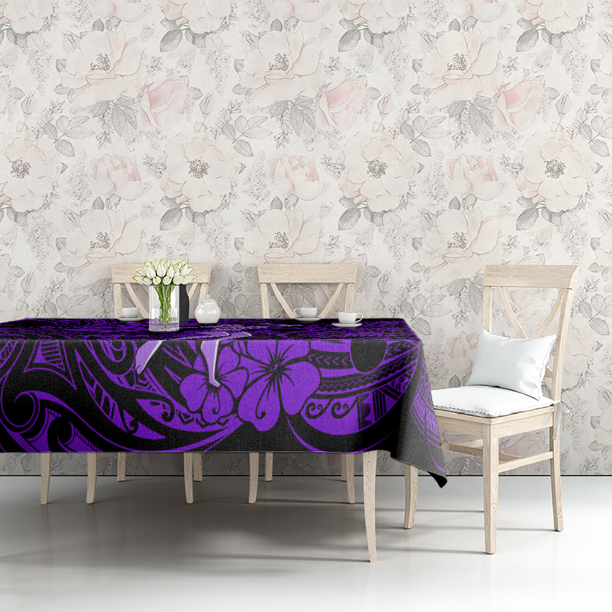 Hawaii Hula Girl Tablecloth Hibiscus Hawaii Tribal Tattoo Purple Version LT01 - Polynesian Pride