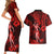 Hawaii Hula Girl Couples Matching Short Sleeve Bodycon Dress and Hawaiian Shirt Hibiscus Hawaii Tribal Tattoo Red Version LT01 - Polynesian Pride