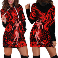 Hawaii Hula Girl Hoodie Dress Hibiscus Hawaii Tribal Tattoo Red Version LT01 - Polynesian Pride