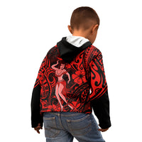 Hawaii Hula Girl Kid Hoodie Hibiscus Hawaii Tribal Tattoo Red Version LT01 - Polynesian Pride