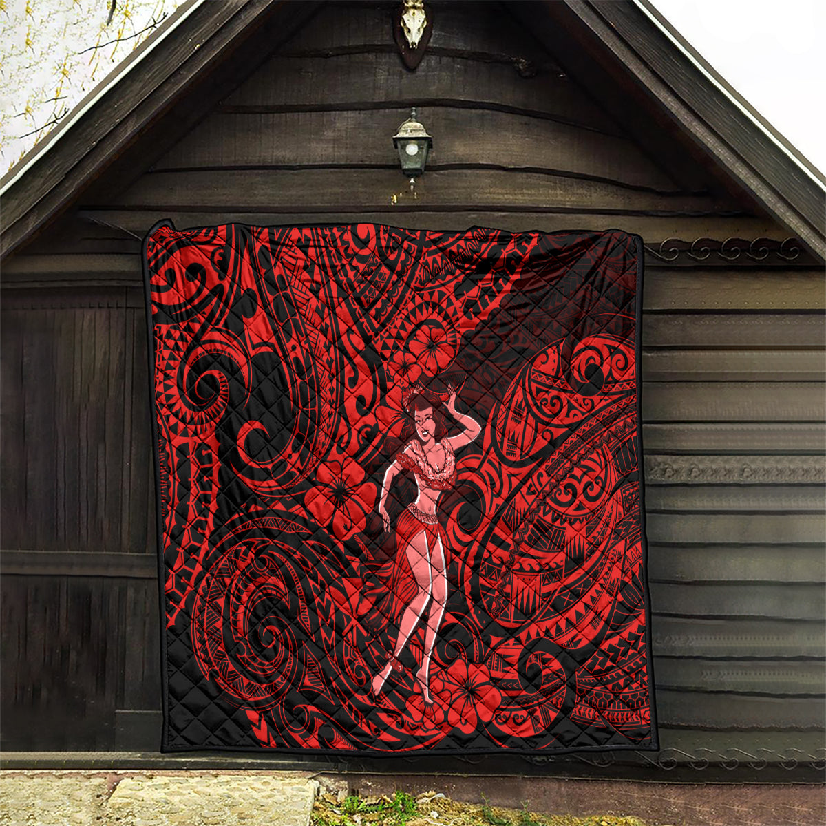 Hawaii Hula Girl Quilt Hibiscus Hawaii Tribal Tattoo Red Version LT01 - Polynesian Pride