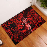 Hawaii Hula Girl Rubber Doormat Hibiscus Hawaii Tribal Tattoo Red Version LT01 Red - Polynesian Pride