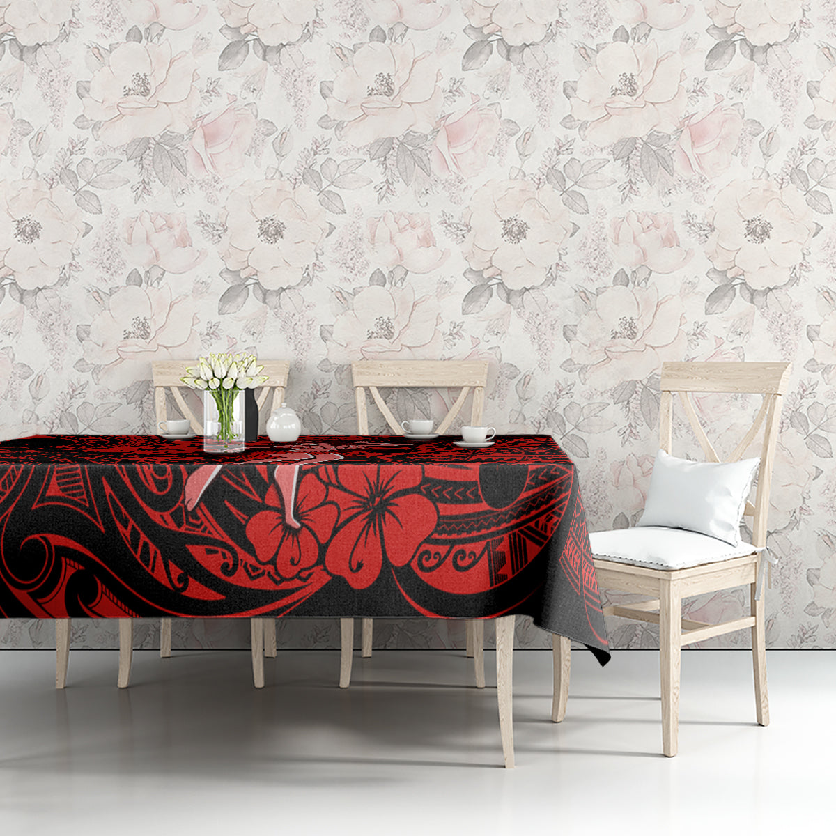Hawaii Hula Girl Tablecloth Hibiscus Hawaii Tribal Tattoo Red Version LT01 - Polynesian Pride