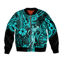 Hawaii Hula Girl Bomber Jacket Hibiscus Hawaii Tribal Tattoo Turquoise Version LT01 Unisex Turquoise - Polynesian Pride