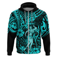 Hawaii Hula Girl Hoodie Hibiscus Hawaii Tribal Tattoo Turquoise Version LT01 Zip Hoodie Turquoise - Polynesian Pride