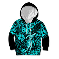 Hawaii Hula Girl Kid Hoodie Hibiscus Hawaii Tribal Tattoo Turquoise Version LT01 Turquoise - Polynesian Pride