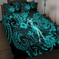 Hawaii Hula Girl Quilt Bed Set Hibiscus Hawaii Tribal Tattoo Turquoise Version LT01 - Polynesian Pride