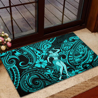 Hawaii Hula Girl Rubber Doormat Hibiscus Hawaii Tribal Tattoo Turquoise Version LT01 - Polynesian Pride