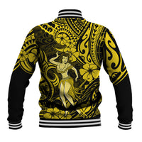 Hawaii Hula Girl Baseball Jacket Hibiscus Hawaii Tribal Tattoo Yellow Version LT01 - Polynesian Pride