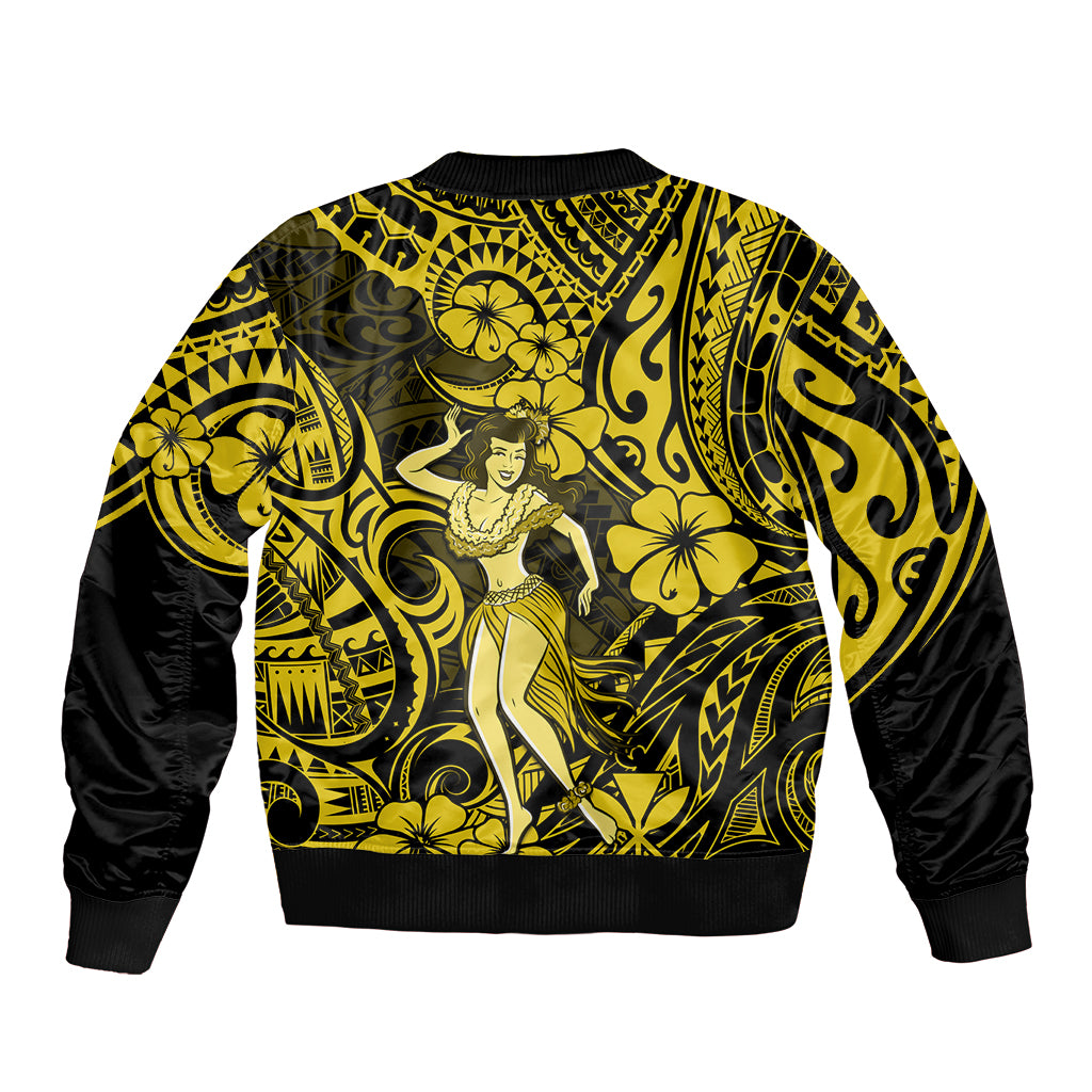 Hawaii Hula Girl Bomber Jacket Hibiscus Hawaii Tribal Tattoo Yellow Version LT01 - Polynesian Pride