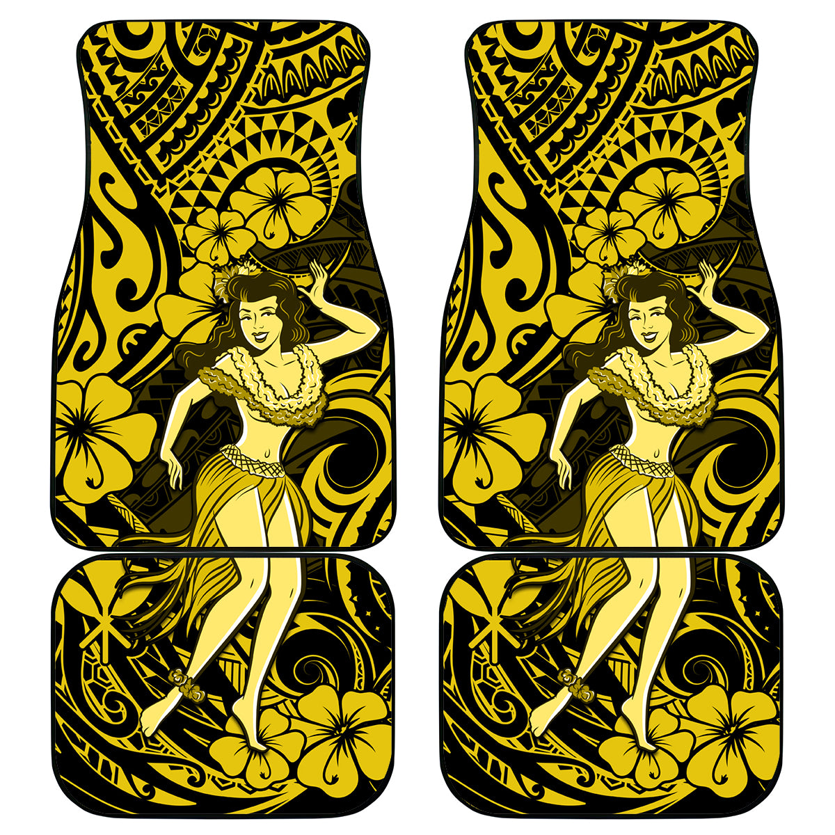 Hawaii Hula Girl Car Mats Hibiscus Hawaii Tribal Tattoo Yellow Version LT01 Yellow - Polynesian Pride