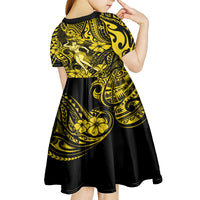 Hawaii Hula Girl Kid Short Sleeve Dress Hibiscus Hawaii Tribal Tattoo Yellow Version LT01 - Polynesian Pride