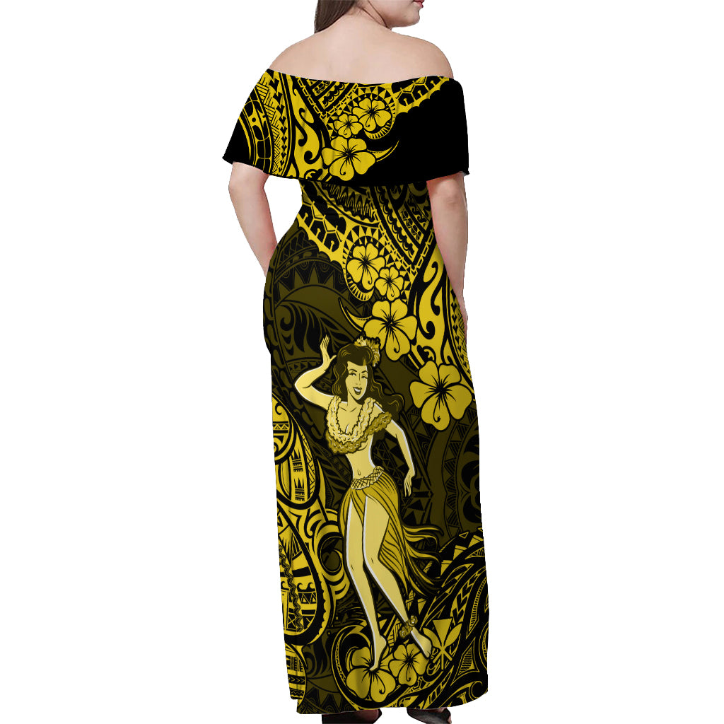 Hawaii Hula Girl Off Shoulder Maxi Dress Hibiscus Hawaii Tribal Tattoo Yellow Version LT01 - Polynesian Pride
