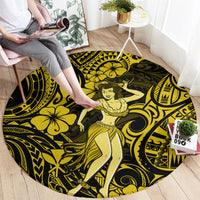 Hawaii Hula Girl Round Carpet Hibiscus Hawaii Tribal Tattoo Yellow Version LT01 - Polynesian Pride