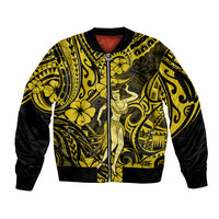 Hawaii Hula Girl Sleeve Zip Bomber Jacket Hibiscus Hawaii Tribal Tattoo Yellow Version LT01 Unisex Yellow - Polynesian Pride