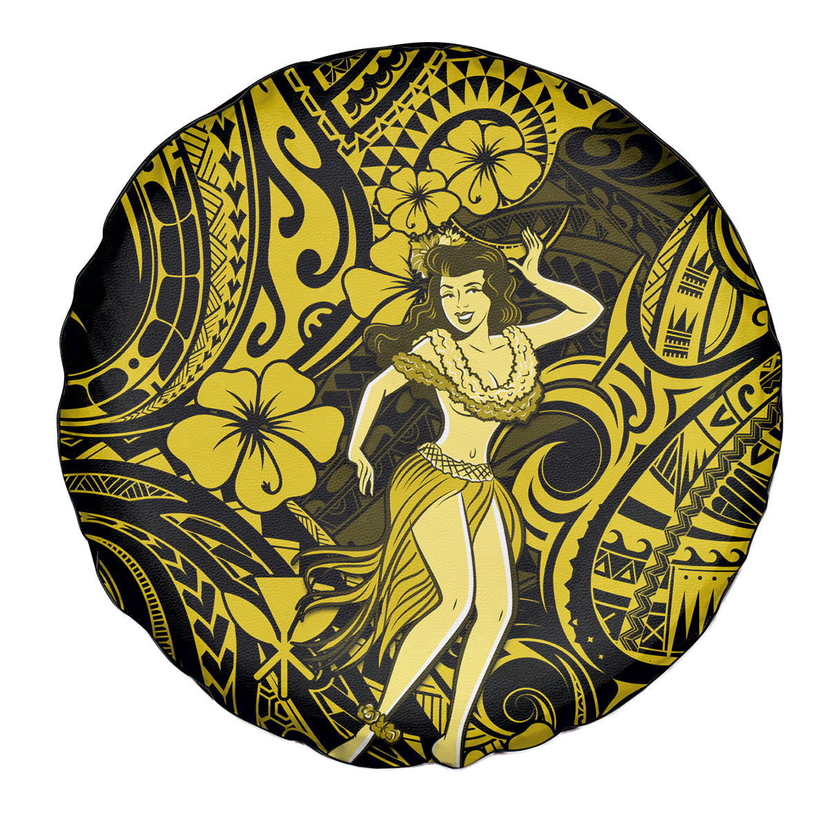 Hawaii Hula Girl Spare Tire Cover Hibiscus Hawaii Tribal Tattoo Yellow Version LT01 Yellow - Polynesian Pride