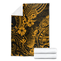 Hawaii Pineapple Blanket Paradise Flowers Pacific With Gold Polynesian Tribal LT01 - Polynesian Pride