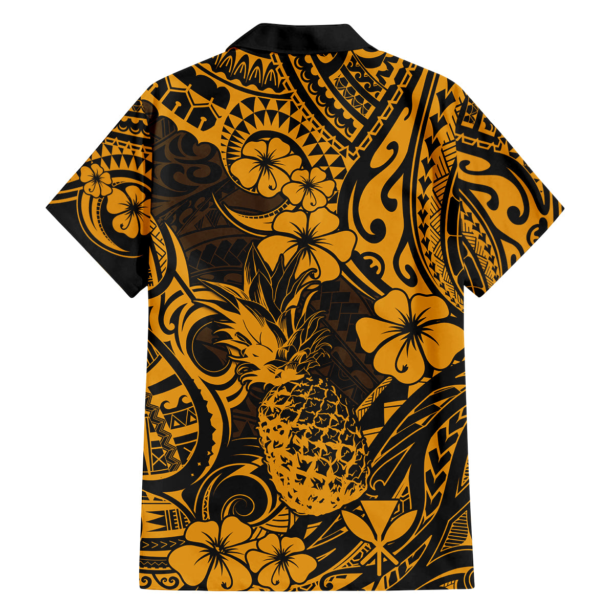 Hawaii Pineapple Family Matching Long Sleeve Bodycon Dress and Hawaiian Shirt Paradise Flowers Pacific With Gold Polynesian Tribal LT01 - Polynesian Pride