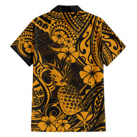 Hawaii Pineapple Family Matching Short Sleeve Bodycon Dress and Hawaiian Shirt Paradise Flowers Pacific With Gold Polynesian Tribal LT01 - Polynesian Pride