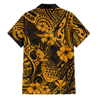 Hawaii Pineapple Family Matching Tank Maxi Dress and Hawaiian Shirt Paradise Flowers Pacific With Gold Polynesian Tribal LT01 - Polynesian Pride