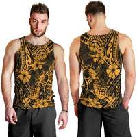 Hawaii Pineapple Men Tank Top Paradise Flowers Pacific With Gold Polynesian Tribal LT01 - Polynesian Pride