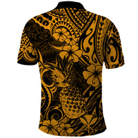 Hawaii Pineapple Polo Shirt Paradise Flowers Pacific With Gold Polynesian Tribal LT01 - Polynesian Pride