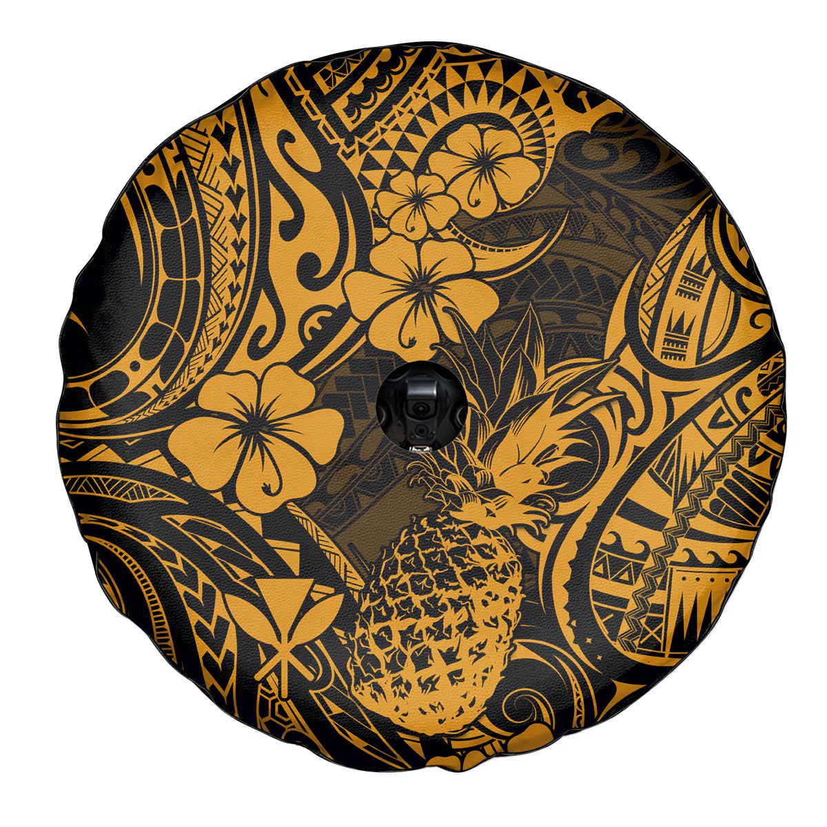 Hawaii Pineapple Spare Tire Cover Paradise Flowers Pacific With Gold Polynesian Tribal LT01 - Polynesian Pride