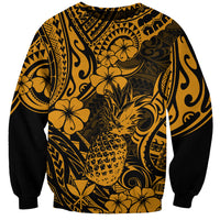 Hawaii Pineapple Sweatshirt Paradise Flowers Pacific With Gold Polynesian Tribal LT01 Unisex Gold - Polynesian Pride