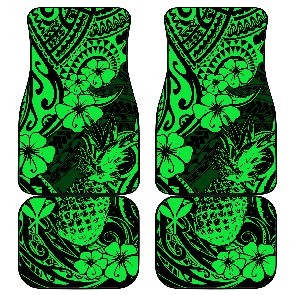 Hawaii Pineapple Car Mats Paradise Flowers Pacific With Green Polynesian Tribal LT01 Green - Polynesian Pride