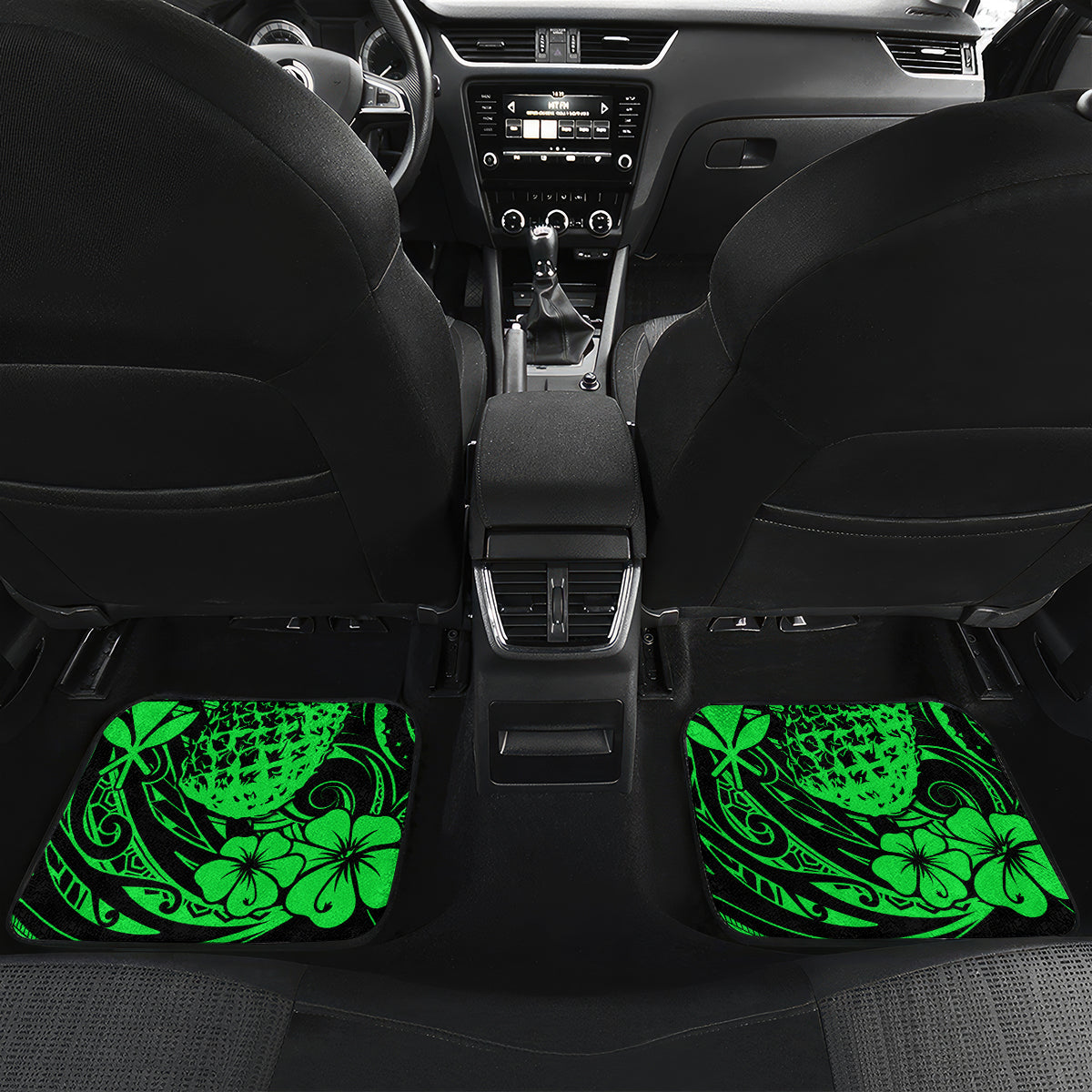 Hawaii Pineapple Car Mats Paradise Flowers Pacific With Green Polynesian Tribal LT01 - Polynesian Pride