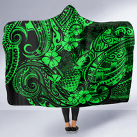 Hawaii Pineapple Hooded Blanket Paradise Flowers Pacific With Green Polynesian Tribal LT01 - Polynesian Pride