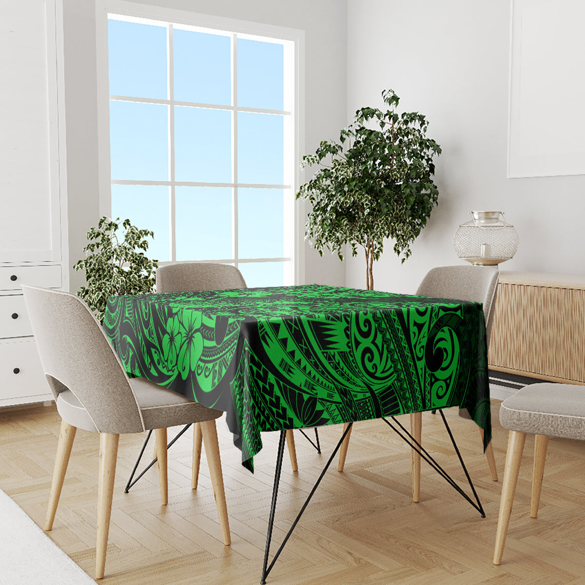Hawaii Pineapple Tablecloth Paradise Flowers Pacific With Green Polynesian Tribal LT01 - Polynesian Pride