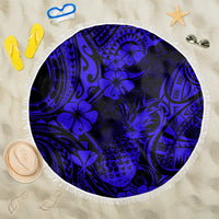 Hawaii Pineapple Beach Blanket Paradise Flowers Pacific With Navy Blue Polynesian Tribal LT01 One Size 150cm Blue - Wonder Print Shop