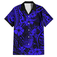 Hawaii Pineapple Hawaiian Shirt Paradise Flowers Pacific With Navy Blue Polynesian Tribal LT01 Blue - Polynesian Pride