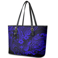 Hawaii Pineapple Leather Tote Bag Paradise Flowers Pacific With Navy Blue Polynesian Tribal LT01 - Polynesian Pride