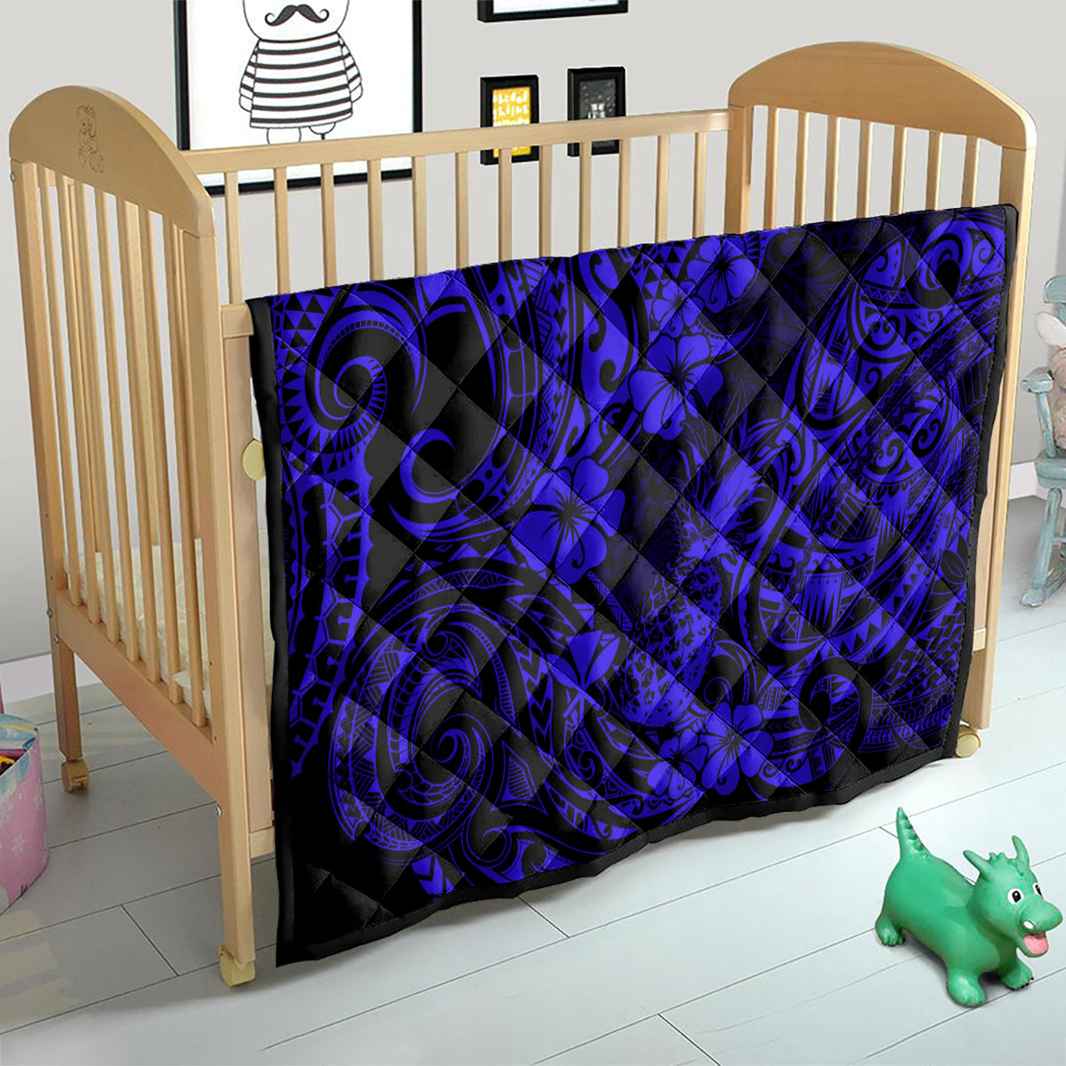 Hawaii Pineapple Quilt Paradise Flowers Pacific With Navy Blue Polynesian Tribal LT01 - Polynesian Pride