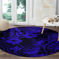 Hawaii Pineapple Round Carpet Paradise Flowers Pacific With Navy Blue Polynesian Tribal LT01 - Polynesian Pride