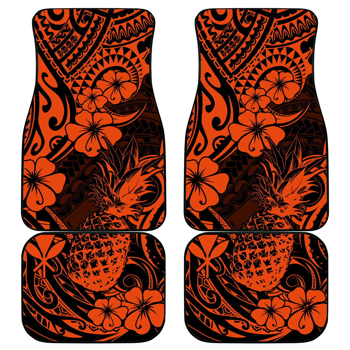 Hawaii Pineapple Car Mats Paradise Flowers Pacific With Orange Polynesian Tribal LT01 Orange - Polynesian Pride